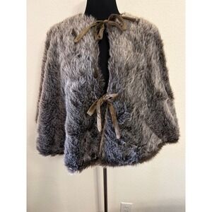 Wondershop Target Faux Fur Capelet‎ Grey Brown Ribbon Tie Shrug One Size OS